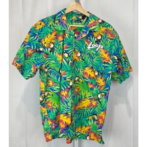 BLUE GENERATION 97.9 The Loop Chicago Radio Hawaiian Shirt Button Down Green M